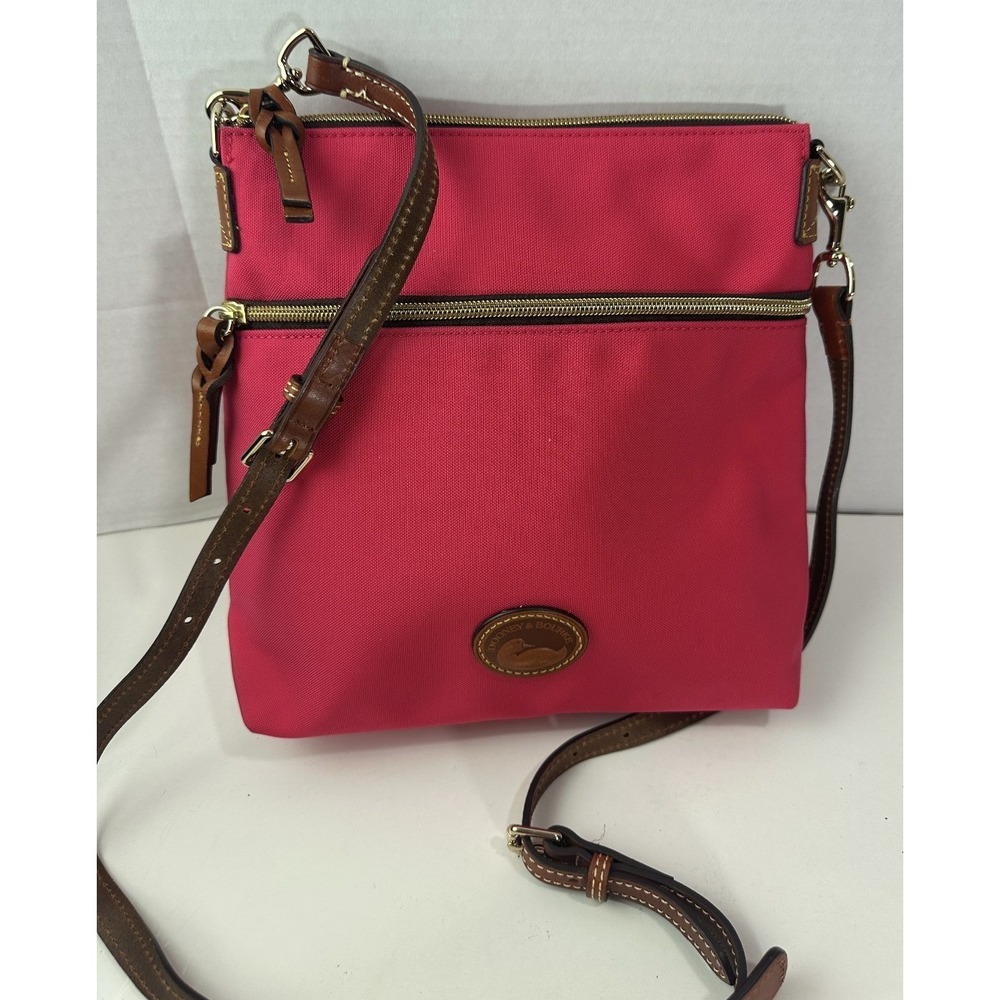 Dooney & Bourke Nylon Zip Crossbody Shoulder Bag Fuchsia Pink Leather Purse - Picture 13 of 15